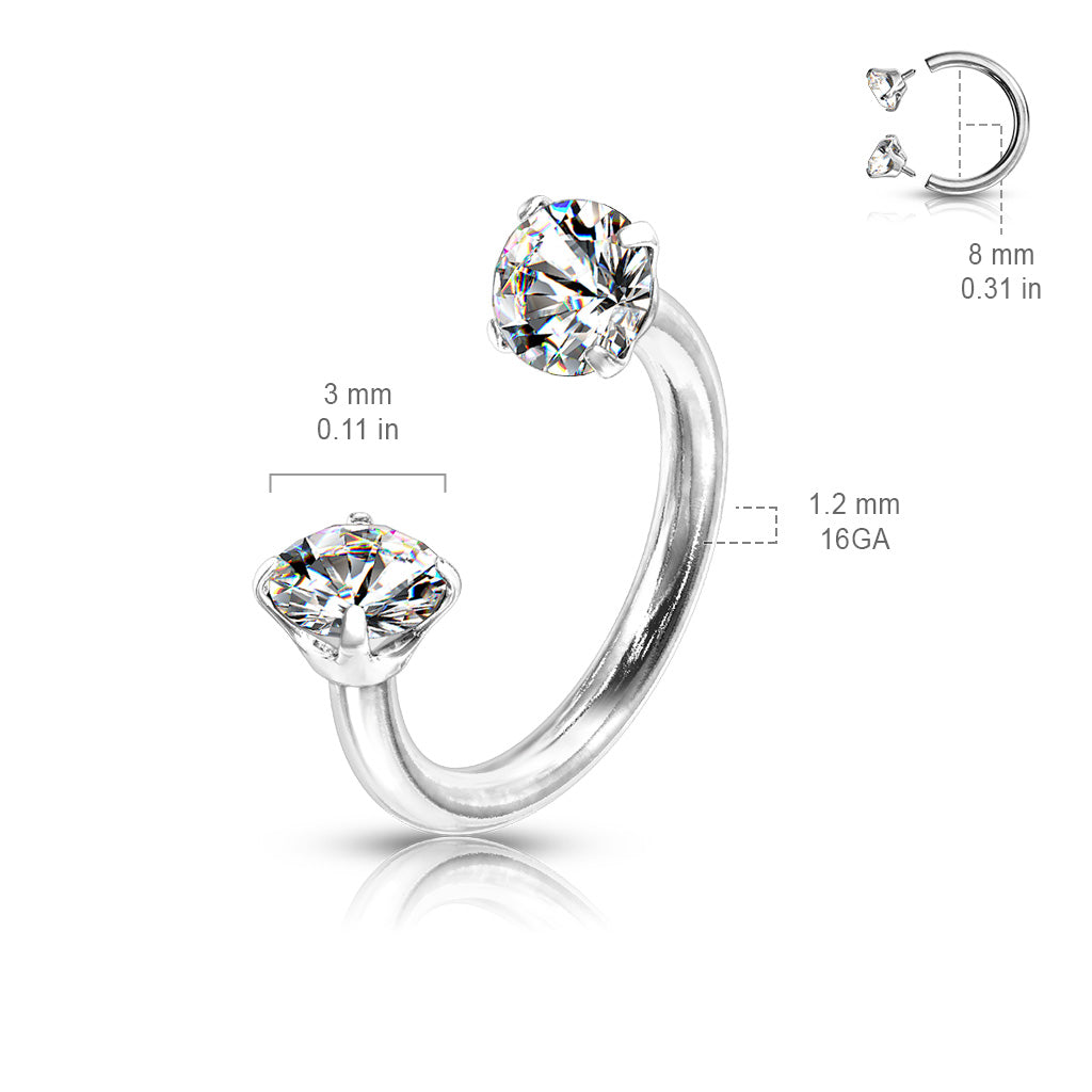 Premium Surgical Steel Crystal Claw-Set Circular Barbell 16g