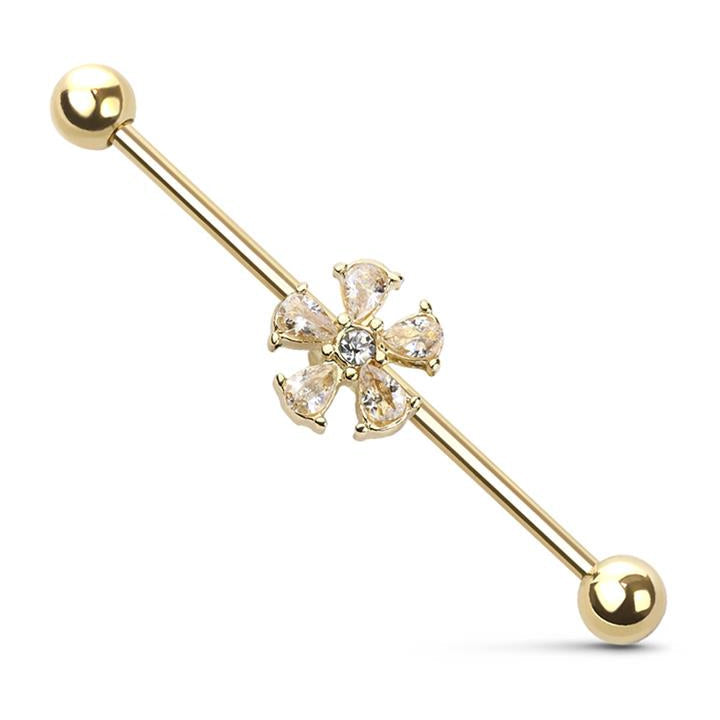 5 Petal Claw-Set Flower Industrial Barbell 14g