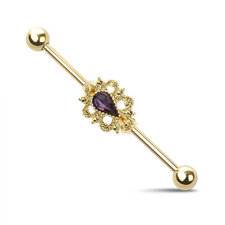 Filigree Drop Industrial Barbell 14g