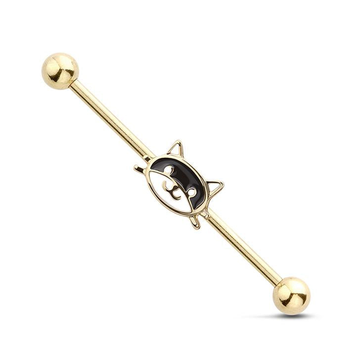 Cat-Face Fancy Industrial Barbell 14g