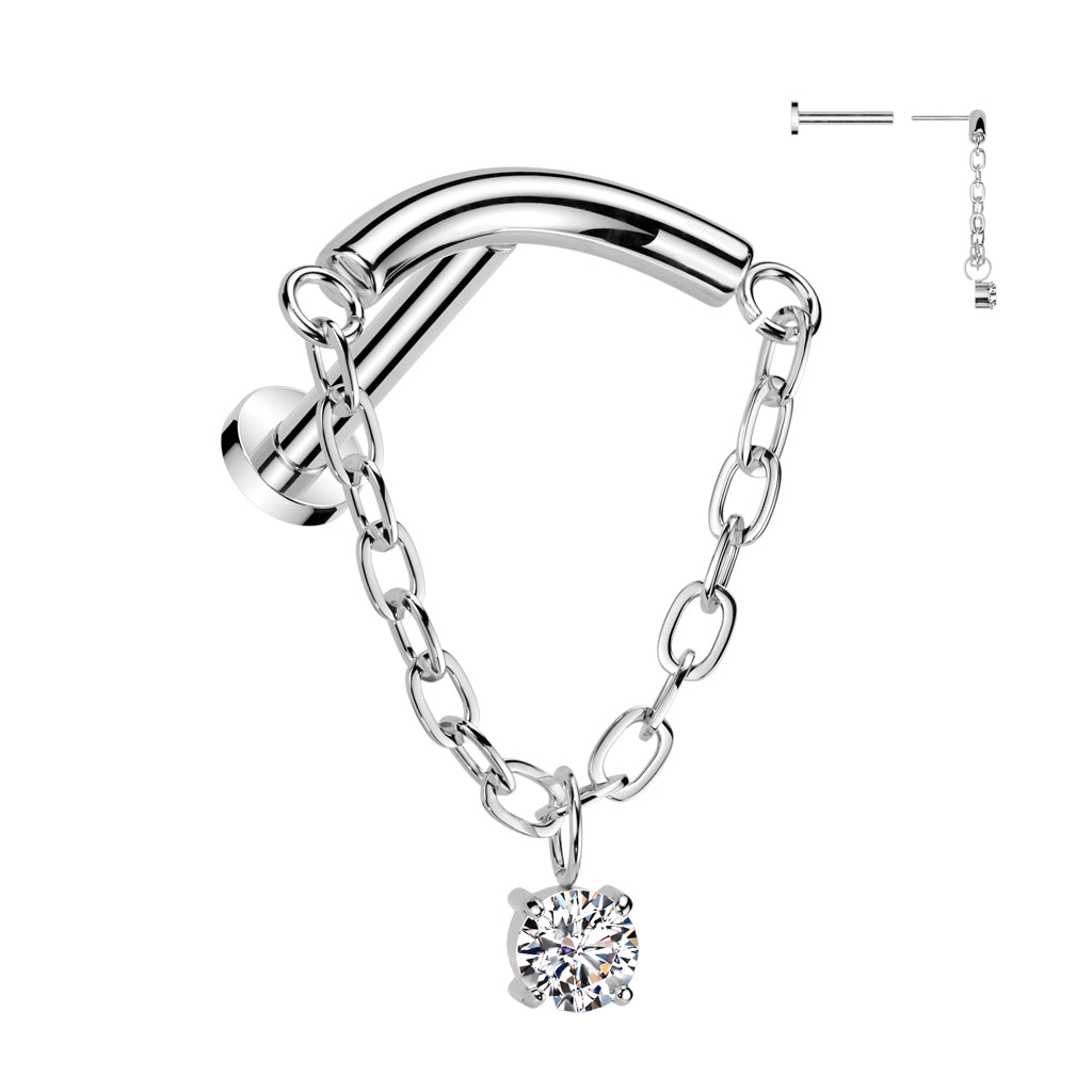 Premium G23 Titanium Claw-Set Crystal Chain Dangle Threadless Flat Back
