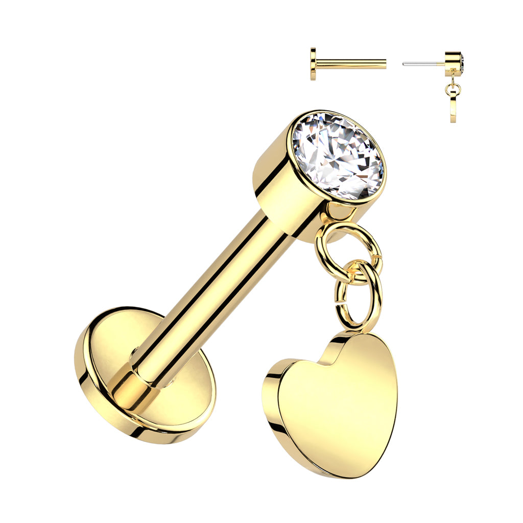 Premium G23 Titanium Luxe Heart Dangle Threadless Flat Back