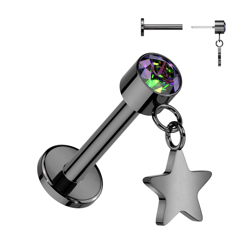 Premium G23 Titanium Luxe Star Dangle Threadless Flat Back