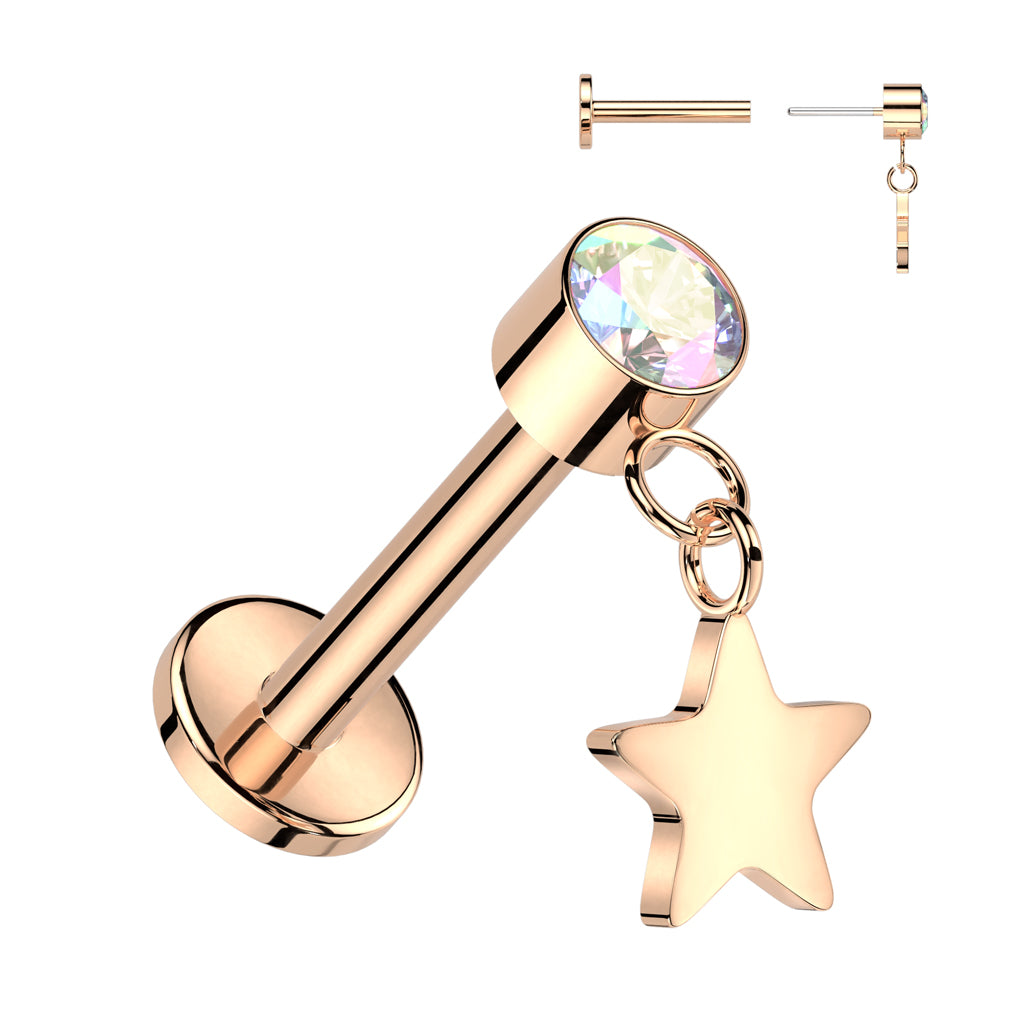 Premium G23 Titanium Luxe Star Dangle Threadless Flat Back