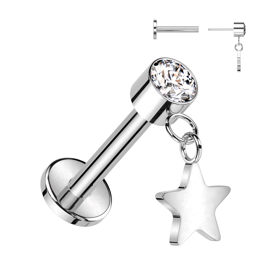 Premium G23 Titanium Luxe Star Dangle Threadless Flat Back