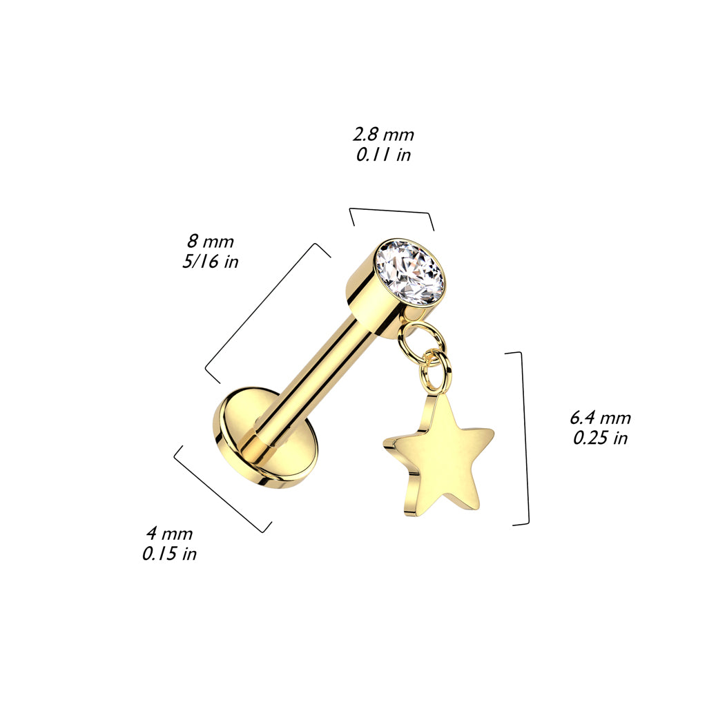 Premium G23 Titanium Luxe Star Dangle Threadless Flat Back