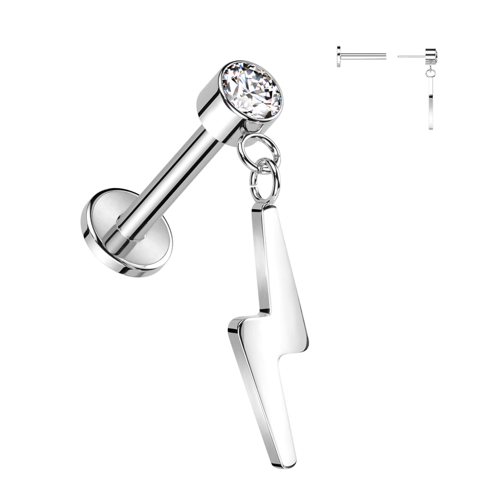 Premium G23 Titanium Luxe Lightning Dangle Threadless Flat Back