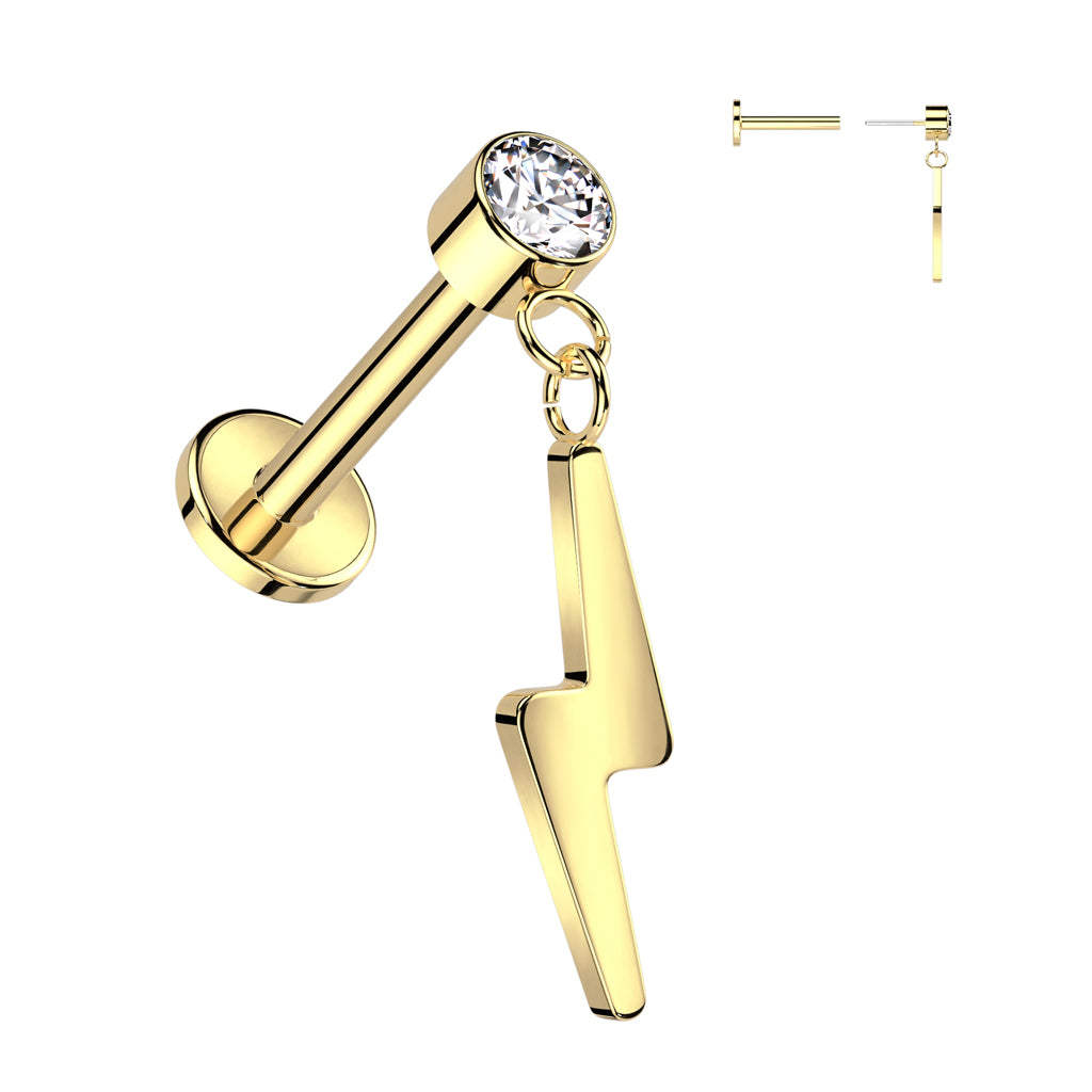 Premium G23 Titanium Luxe Lightning Dangle Threadless Flat Back