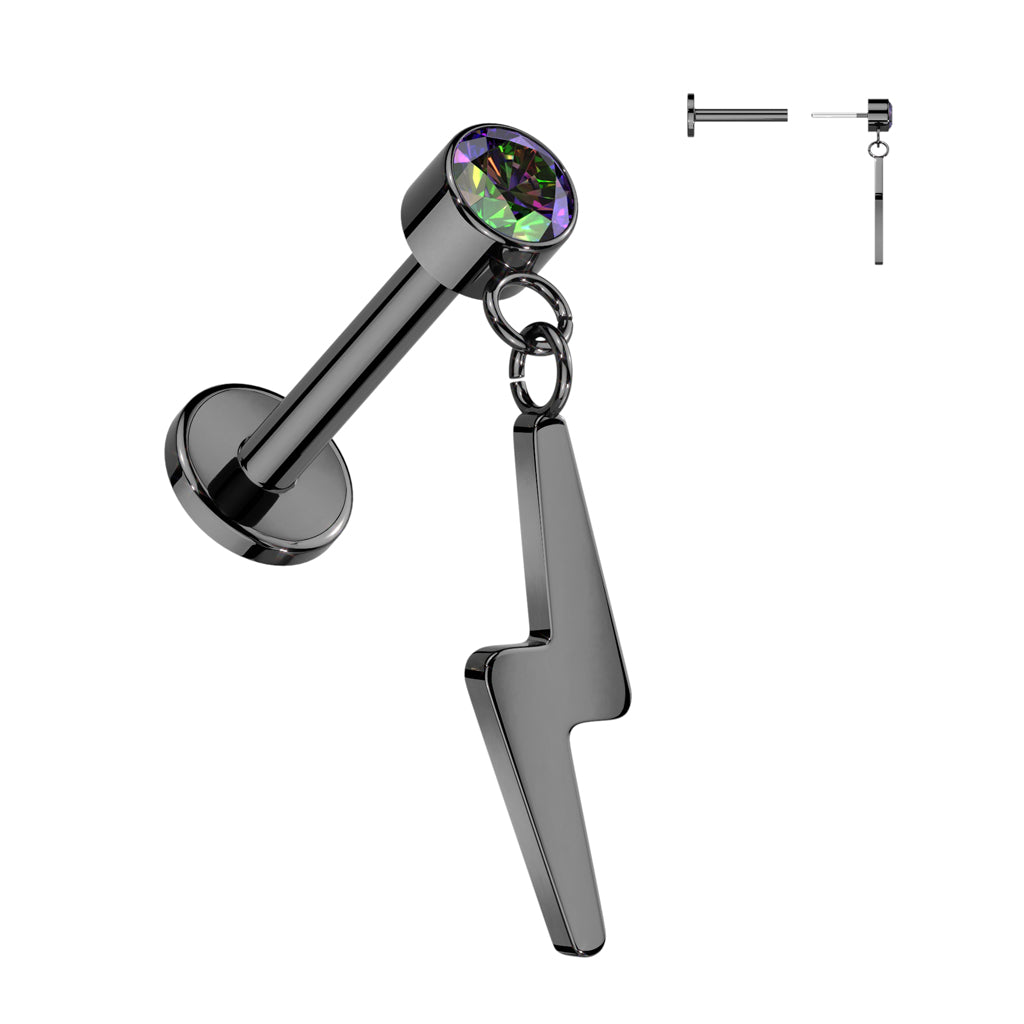 Premium G23 Titanium Luxe Lightning Dangle Threadless Flat Back