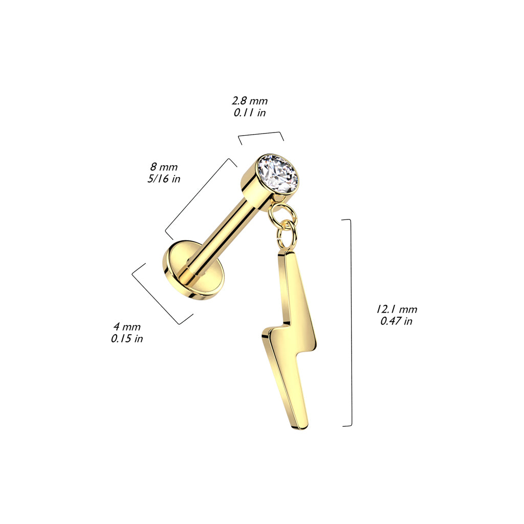 Premium G23 Titanium Luxe Lightning Dangle Threadless Flat Back
