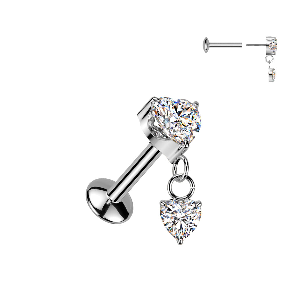 PREMIUM G23 Titanium Luxe Crystal Heart Dangle Threadless Flat Back