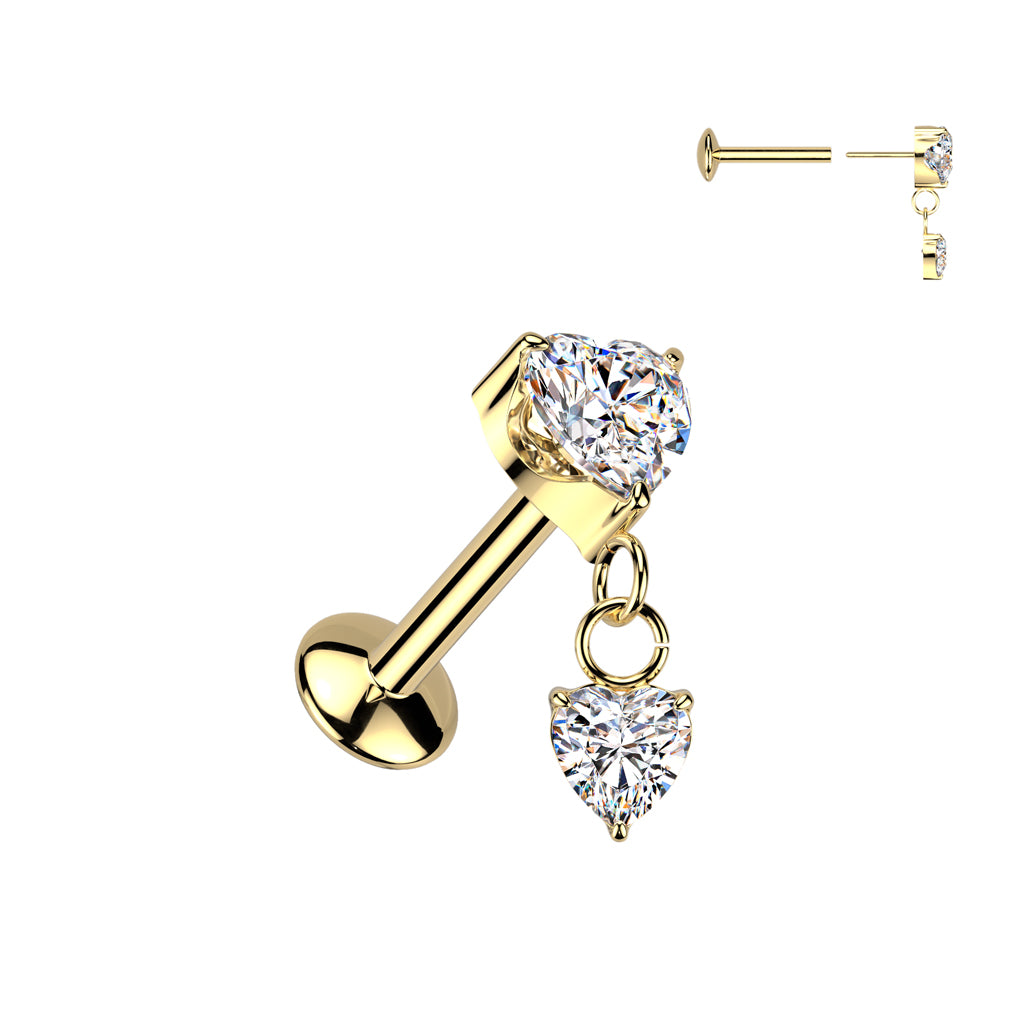 PREMIUM G23 Titanium Luxe Crystal Heart Dangle Threadless Flat Back