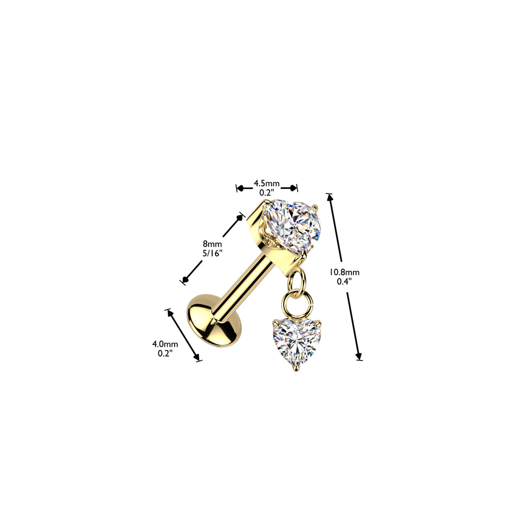 PREMIUM G23 Titanium Luxe Crystal Heart Dangle Threadless Flat Back