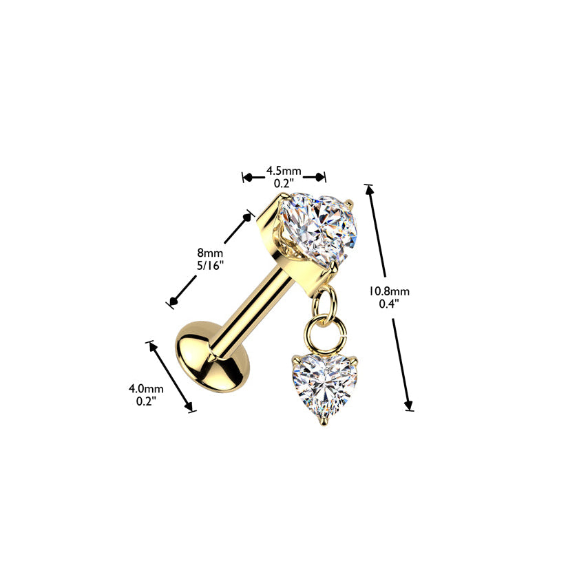 Premium G23 Titanium Luxe Crystal Heart Dangle Threadless Flat Back