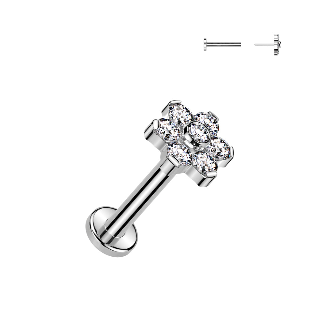 Premium G23 Titanium Claw-Set Flower Crystal Threadless Flat Back