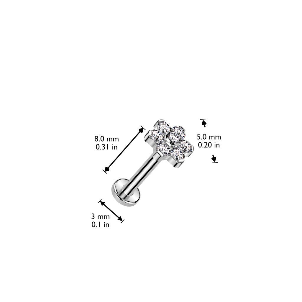 Premium G23 Titanium Claw-Set Flower Crystal Threadless Flat Back