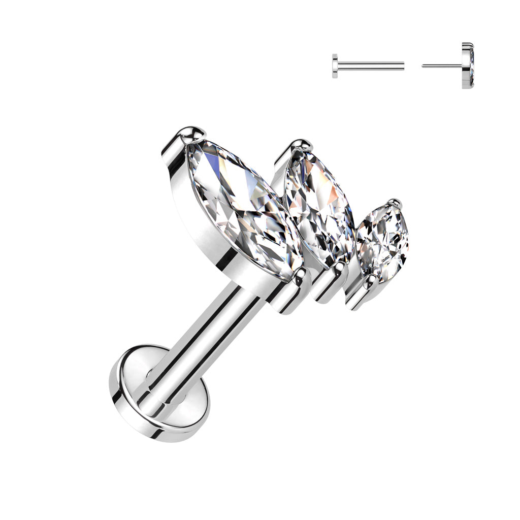 Premium G23 Titanium Curved Marquise Threadless Flat Back