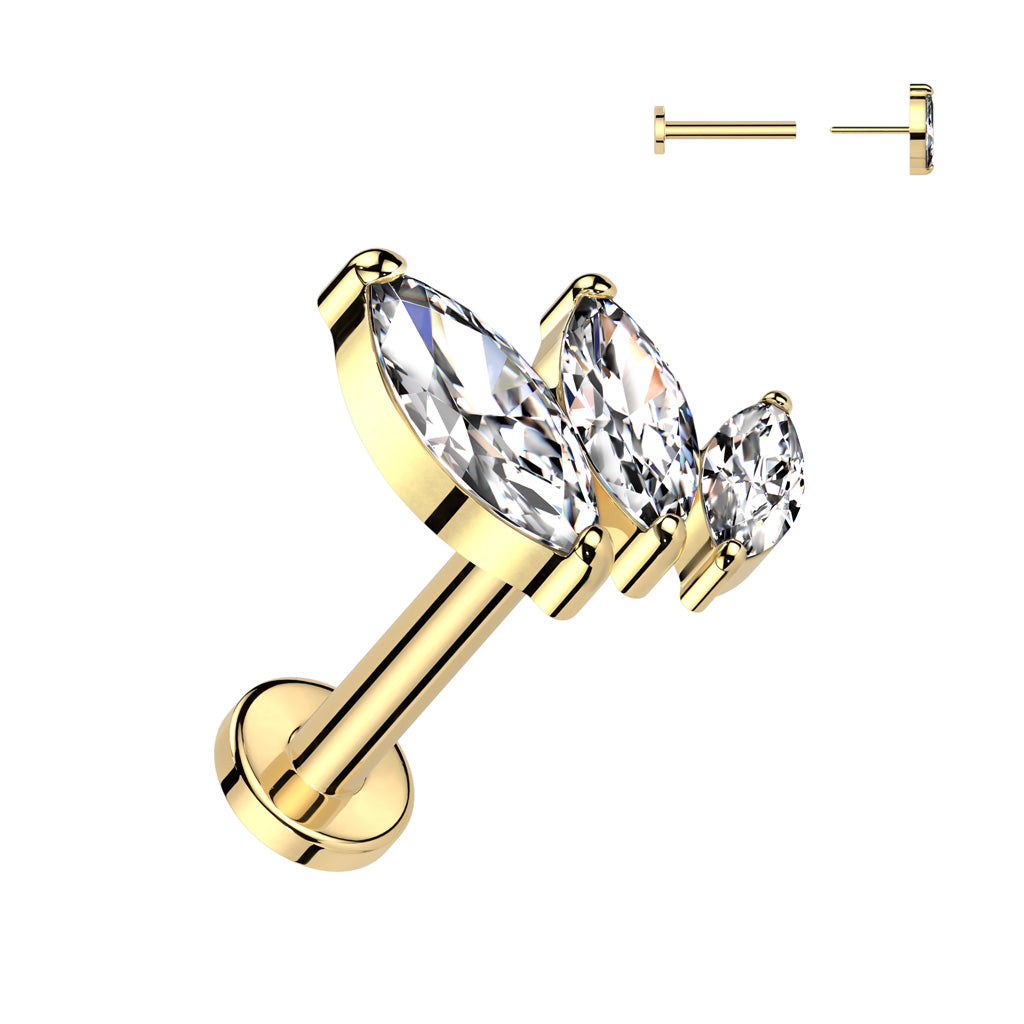 Premium G23 Titanium Curved Marquise Threadless Flat Back