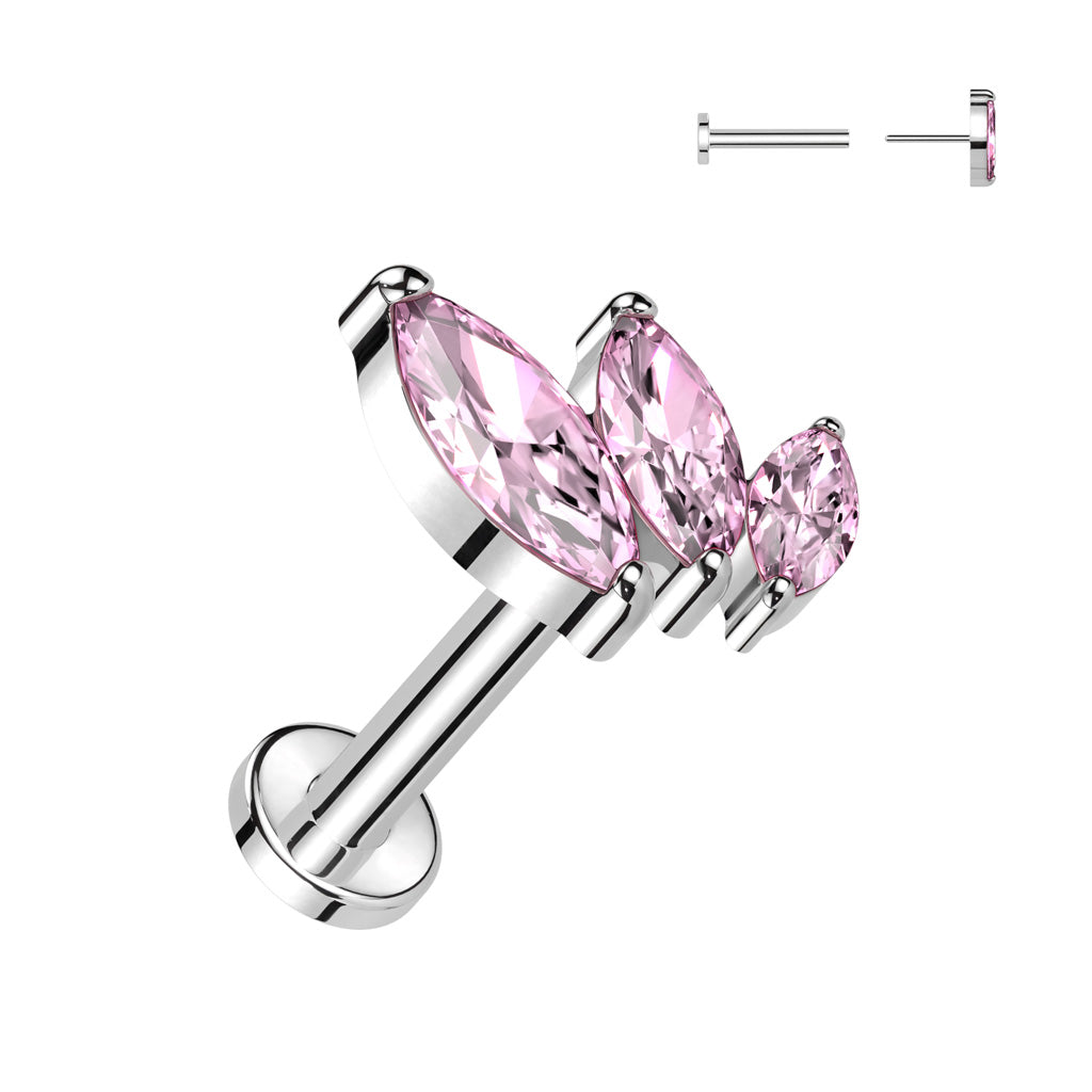 Premium G23 Titanium Curved Marquise Threadless Flat Back