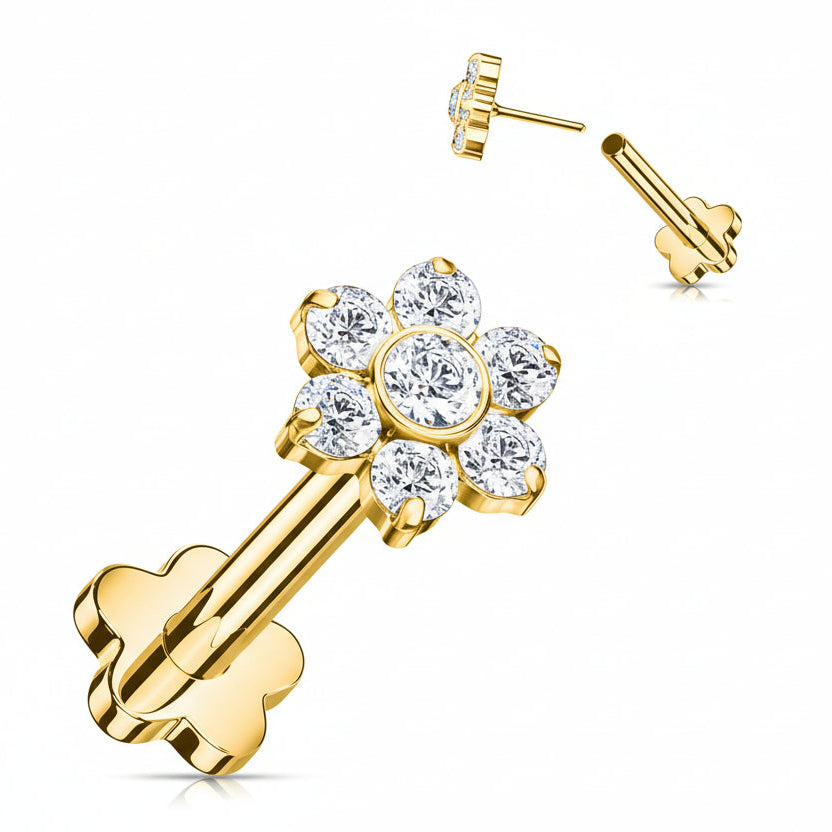 Premium G23 Titanium Flower Base Crystal Threadless Flat Back