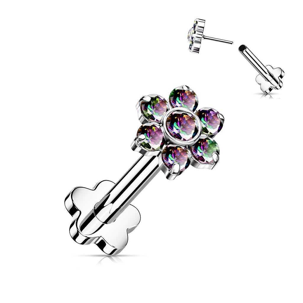 Premium G23 Titanium Flower Base Crystal Threadless Flat Back