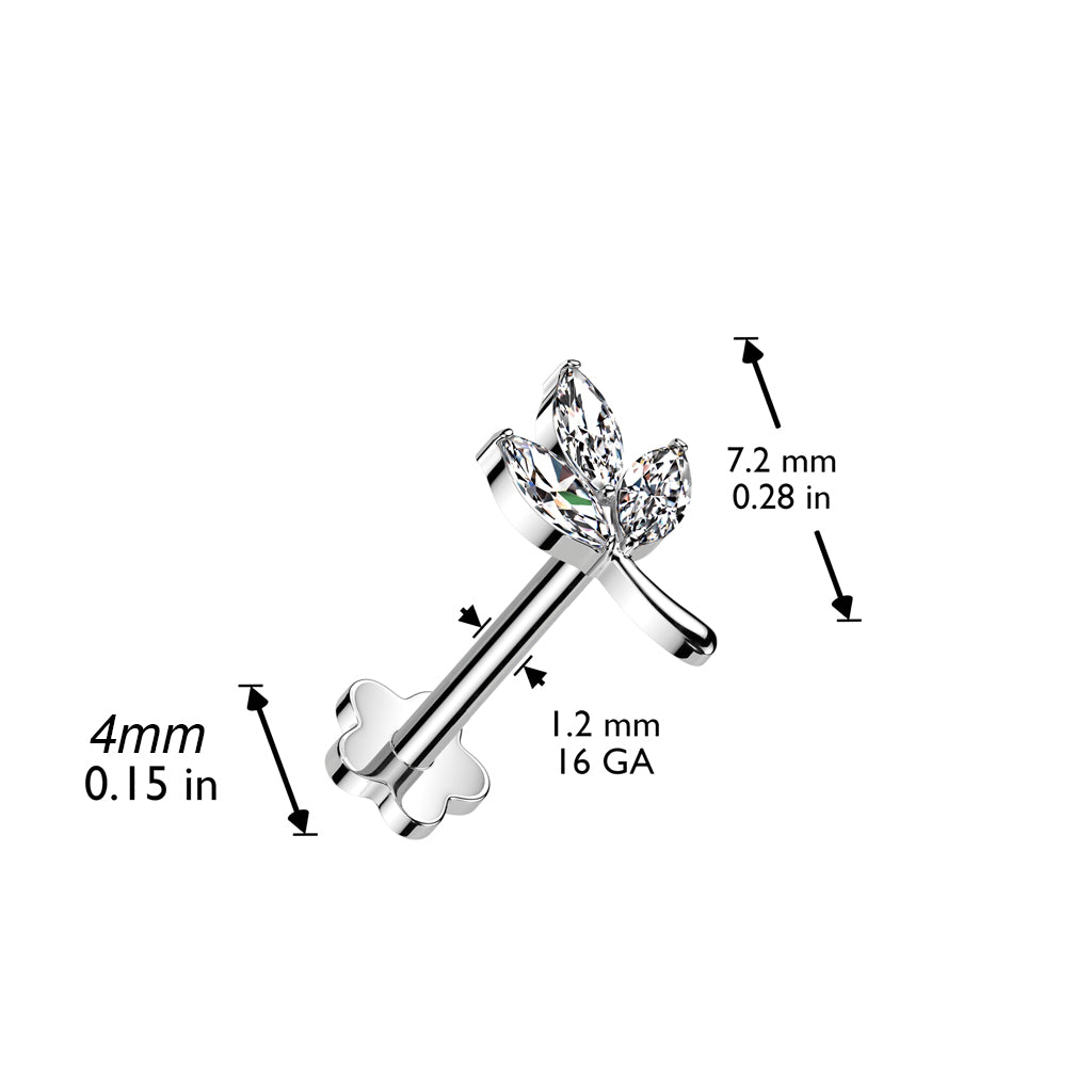 Premium G23 Titanium Flower Base Leave Threadless Flat Back