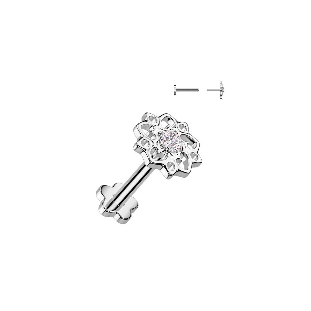 Premium G23 Titanium Flower Filigree Threadless Flat Back