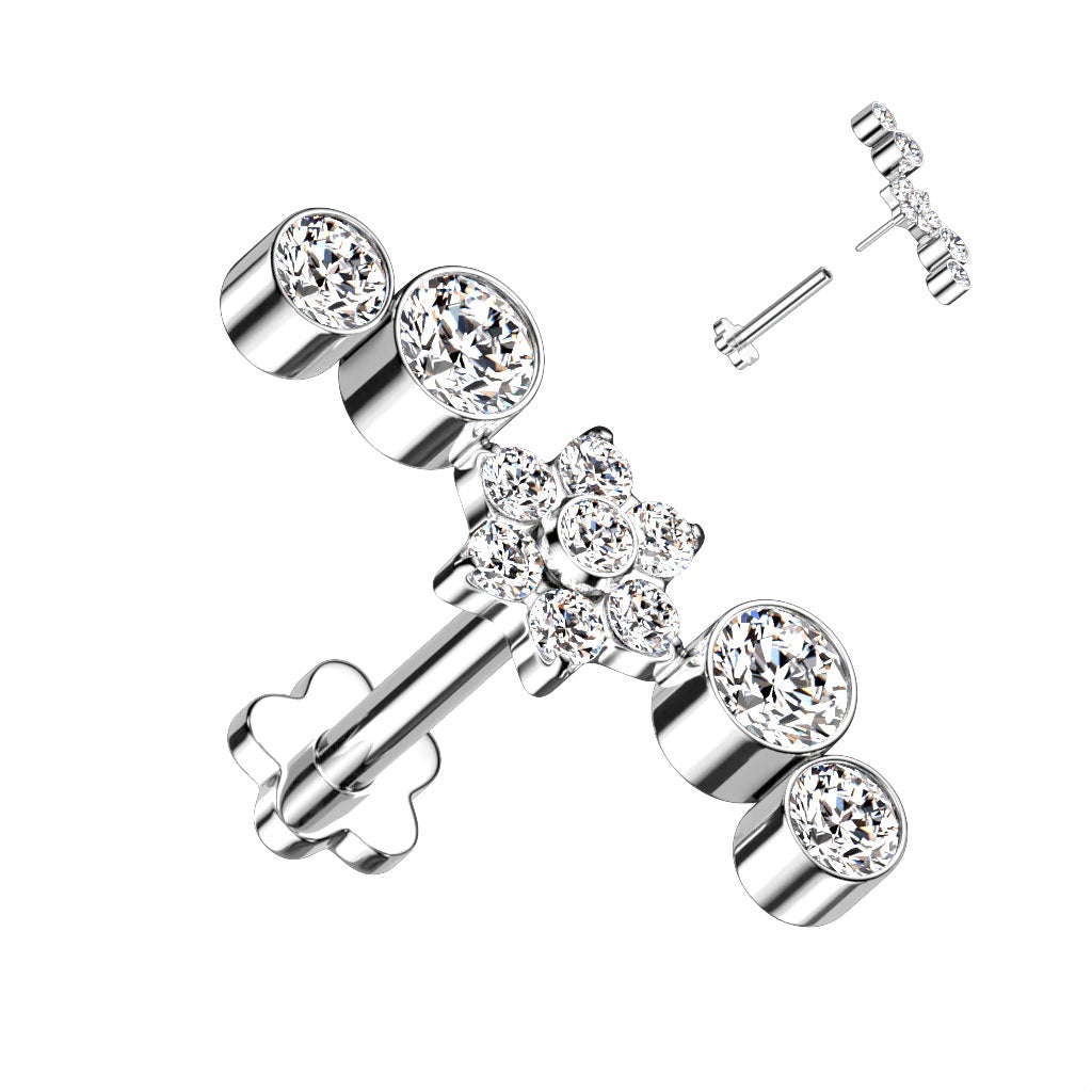 Premium G23 Titanium Crystal Cluster Middle Flower Threadless Flat Back