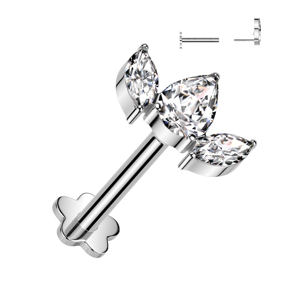 Premium G23 Titanium Triple Marquise Flower Base Threadless Flat Back