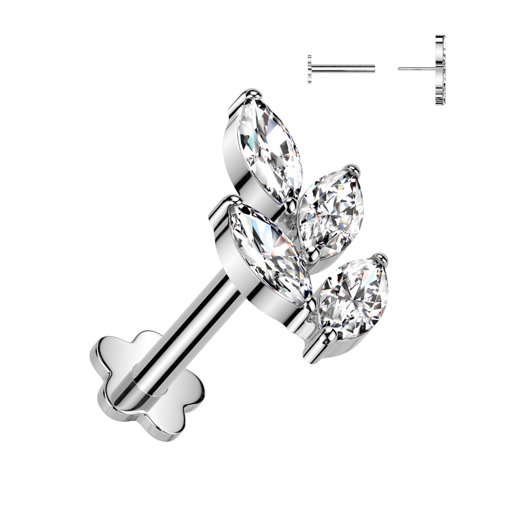 Premium G23 Titanium Leaves Flower Base Threadless Flat Back