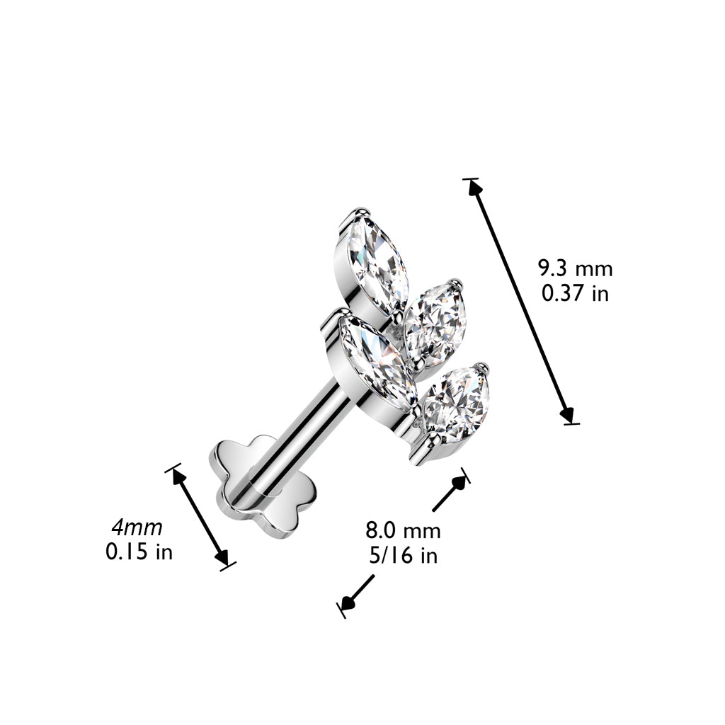 Premium G23 Titanium Leaves Flower Base Threadless Flat Back