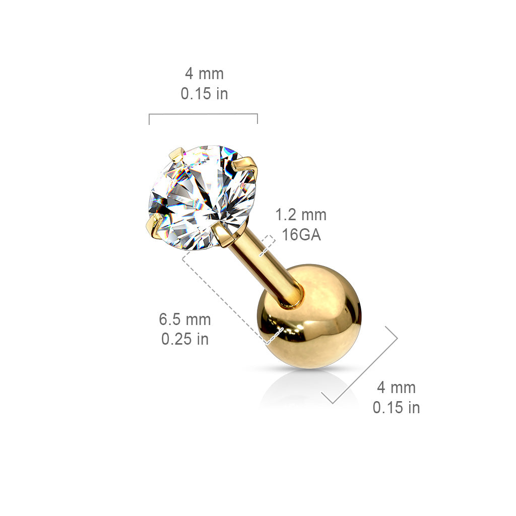 Premium PVD Claw-Set Round Crystal Ball Back 16g