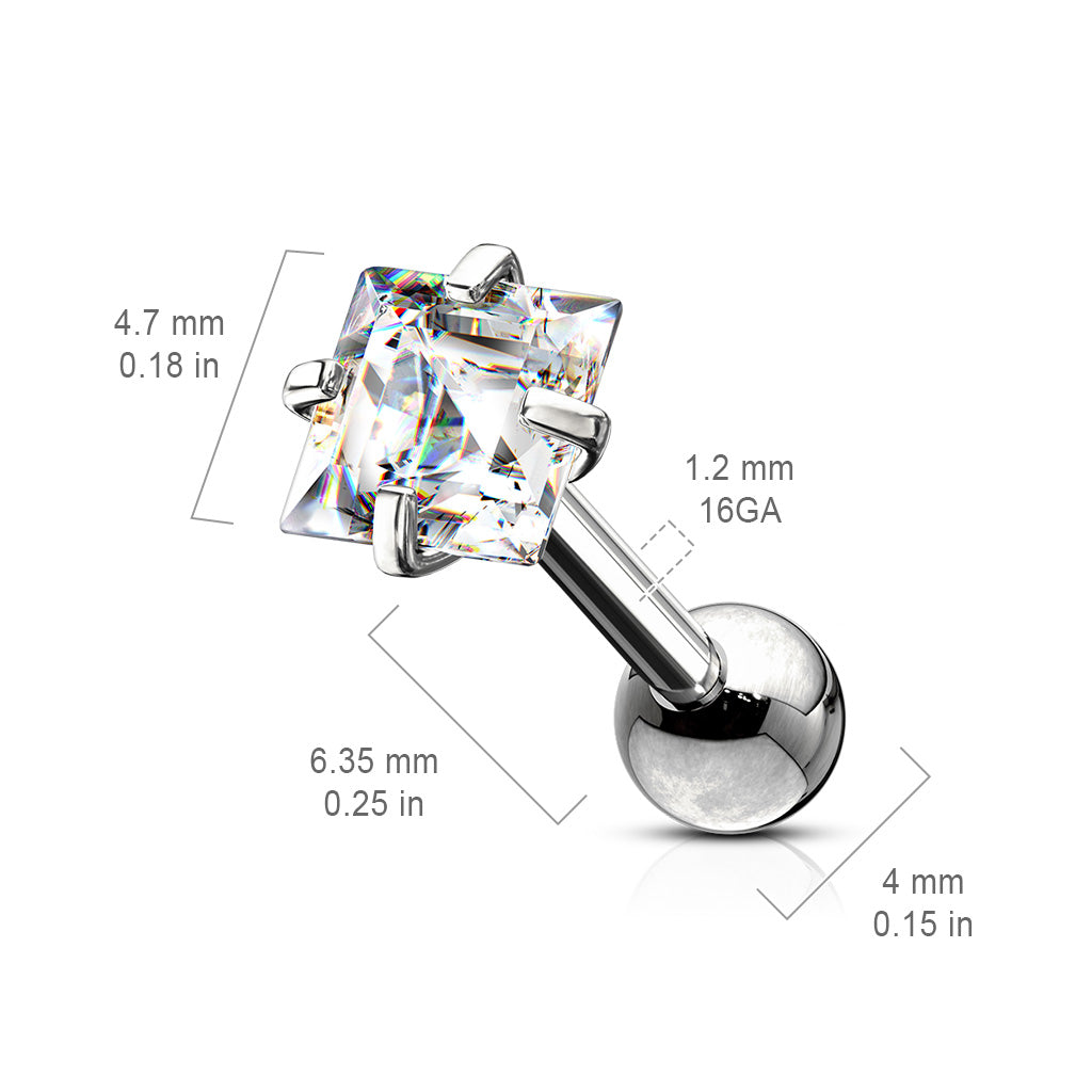 Premium Claw-Set Square Crystal Ball Back 18g - 16g