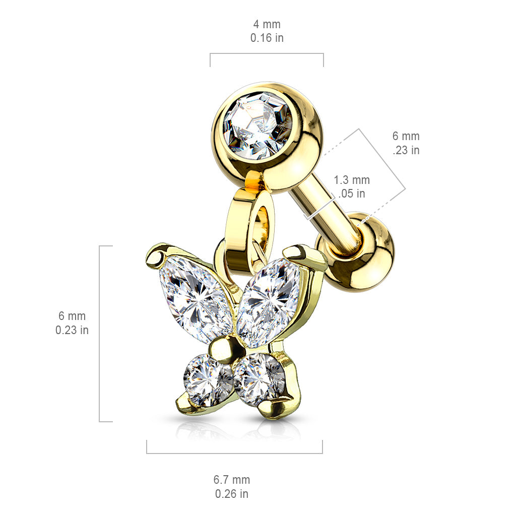 Bezel & Claw-Set Crystal Butterfly Ball Back Dangle 16g