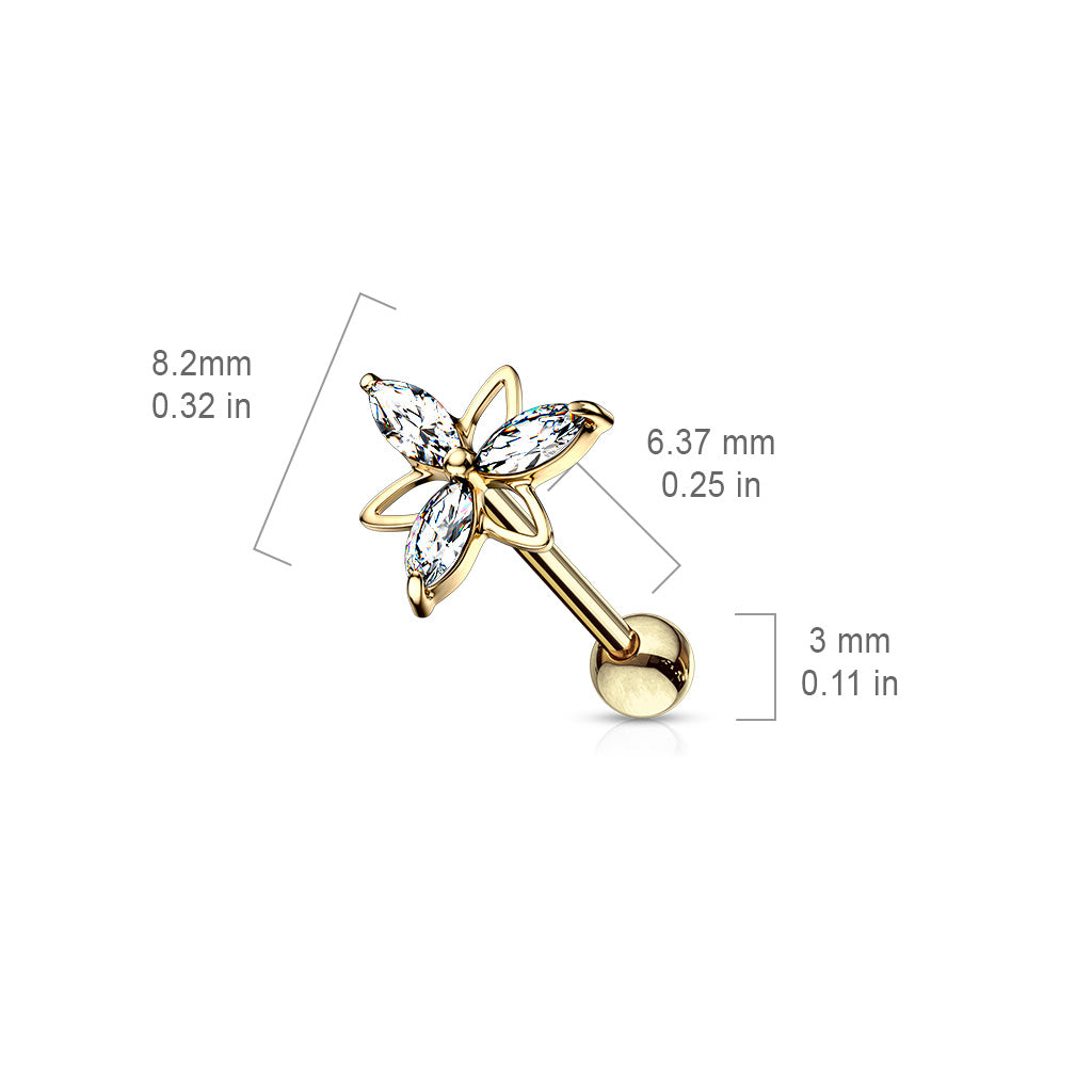 Claw-Set Marquise Crystal & Open Petal Flower Ball Back 16g
