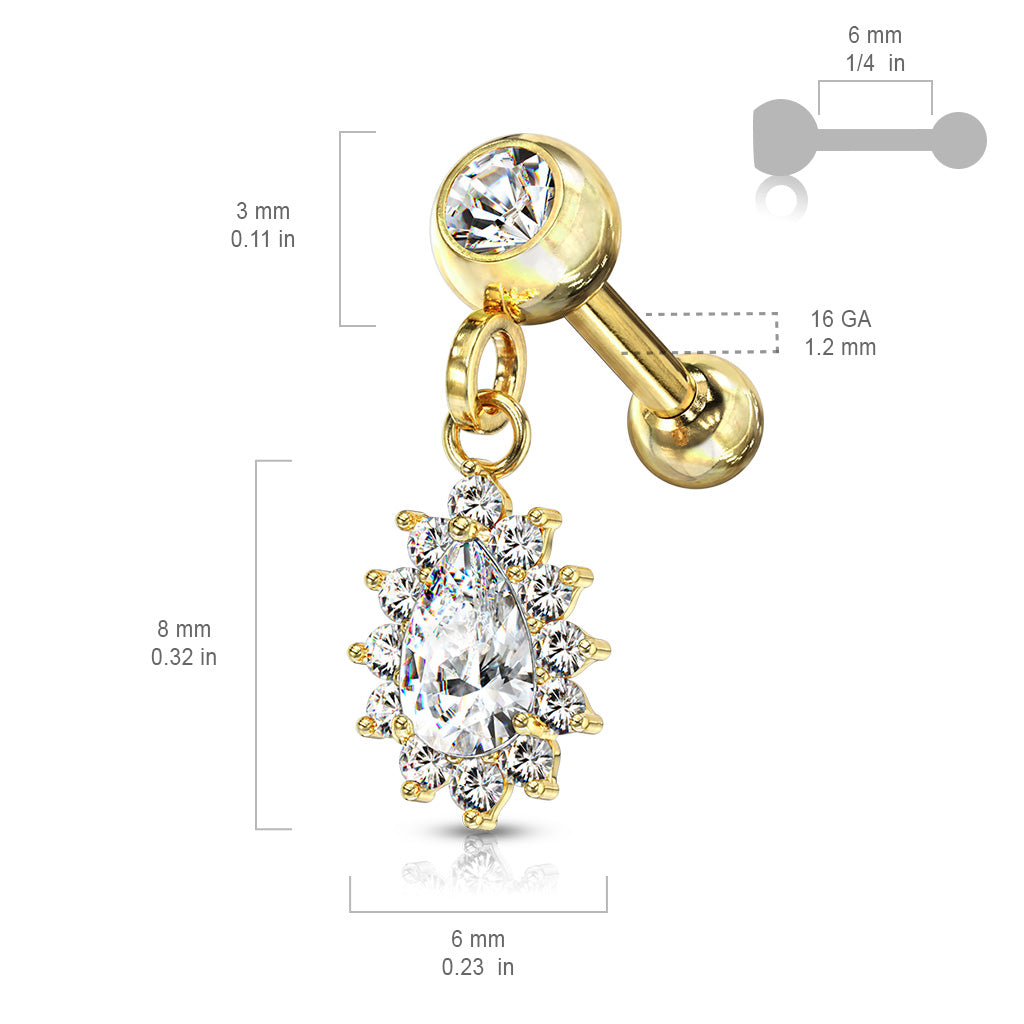 Claw-Set Halo Teardrop Ball Back Dangle 16g