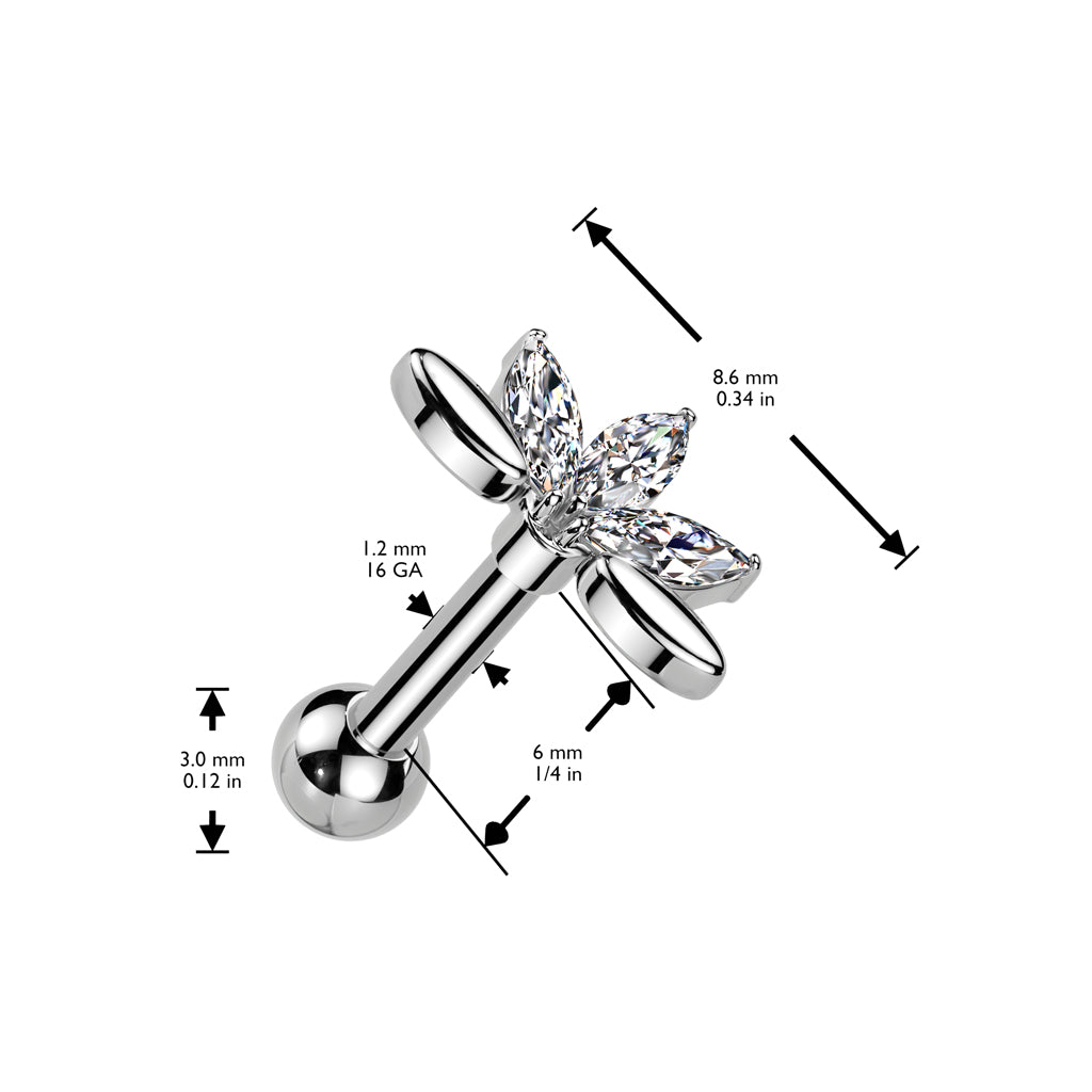 Claw-Set Marquise Crystal Lotus Fan Ball Back 16g