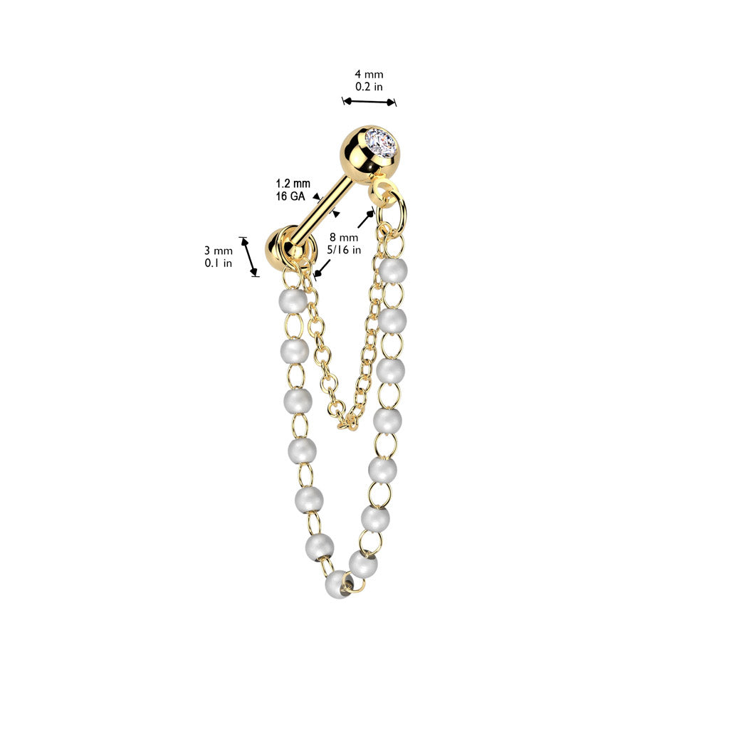 Double Chain & Pearl Bezel-Set Crystal Ball Back 16g