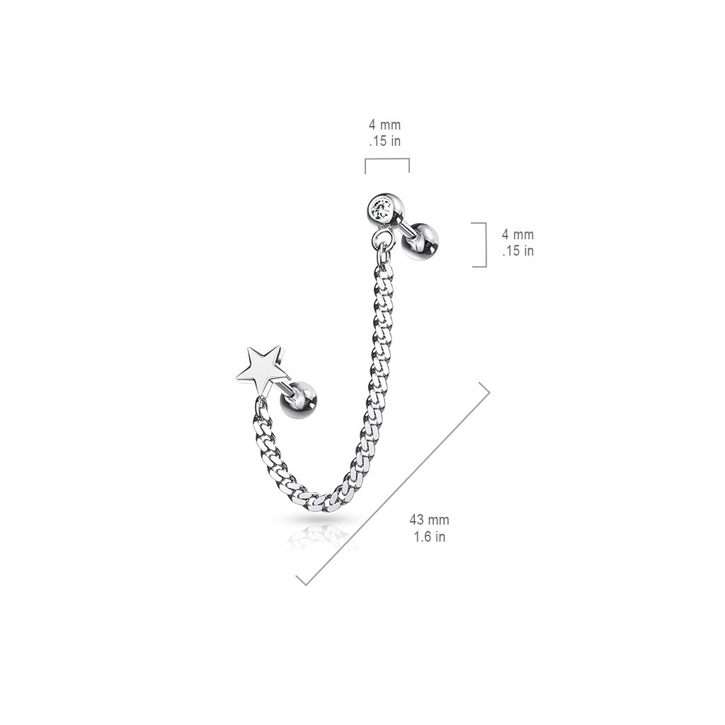 Premium Surgical Steel Bezel-Set Crystal + Shape Chain Double Ball Back 16g