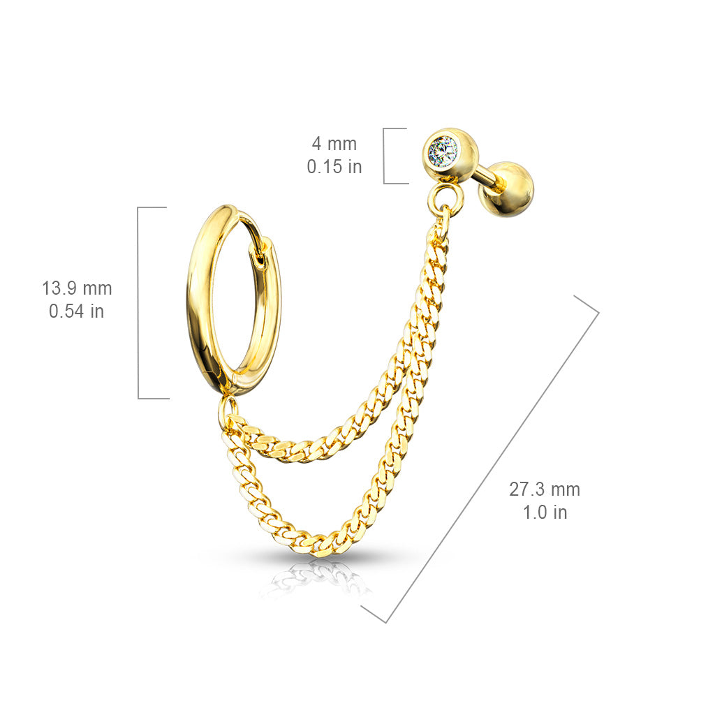 Premium Bezel-Set Crystal Ball Back + Chain Earrings 16g