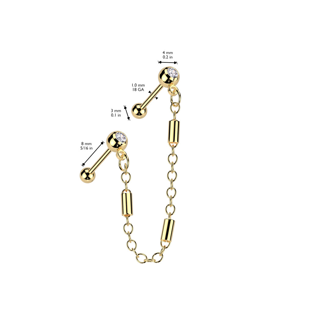 Rectangle Link Chain Dangle Double Ball Back