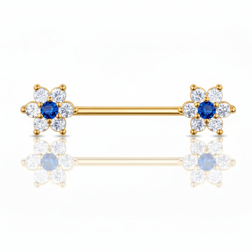 Crystal Flowers Nipple Barbell 14g