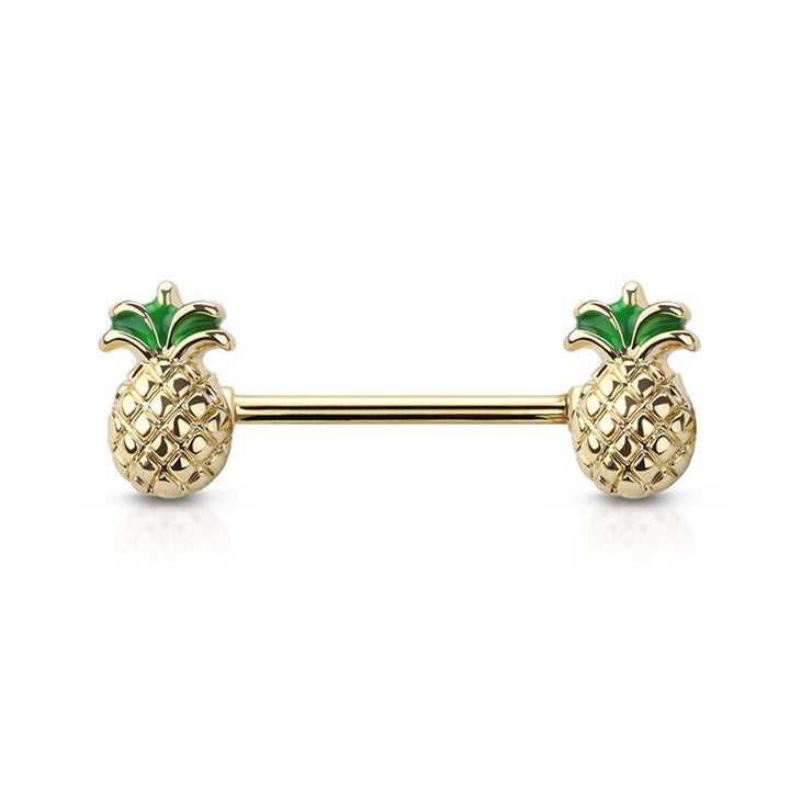 Etched Pineapple Nipple Barbell 14g
