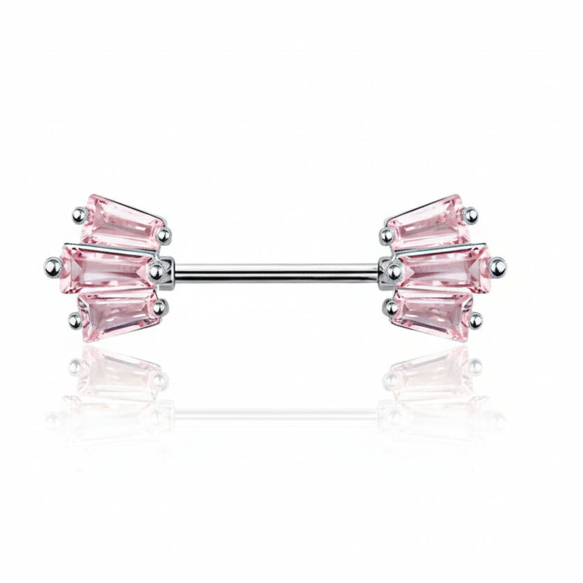 Triple Edge Crystal Nipple Barbell 14g