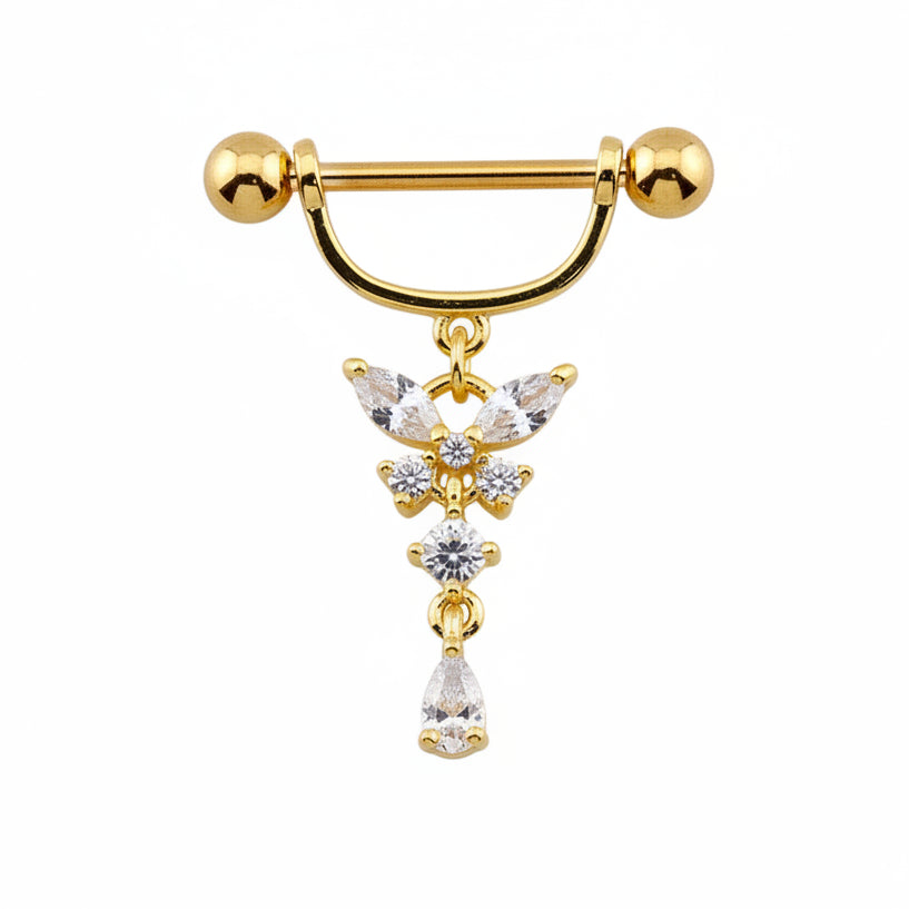 Claw-Set Crystal Butterfly Nipple Shield 14g