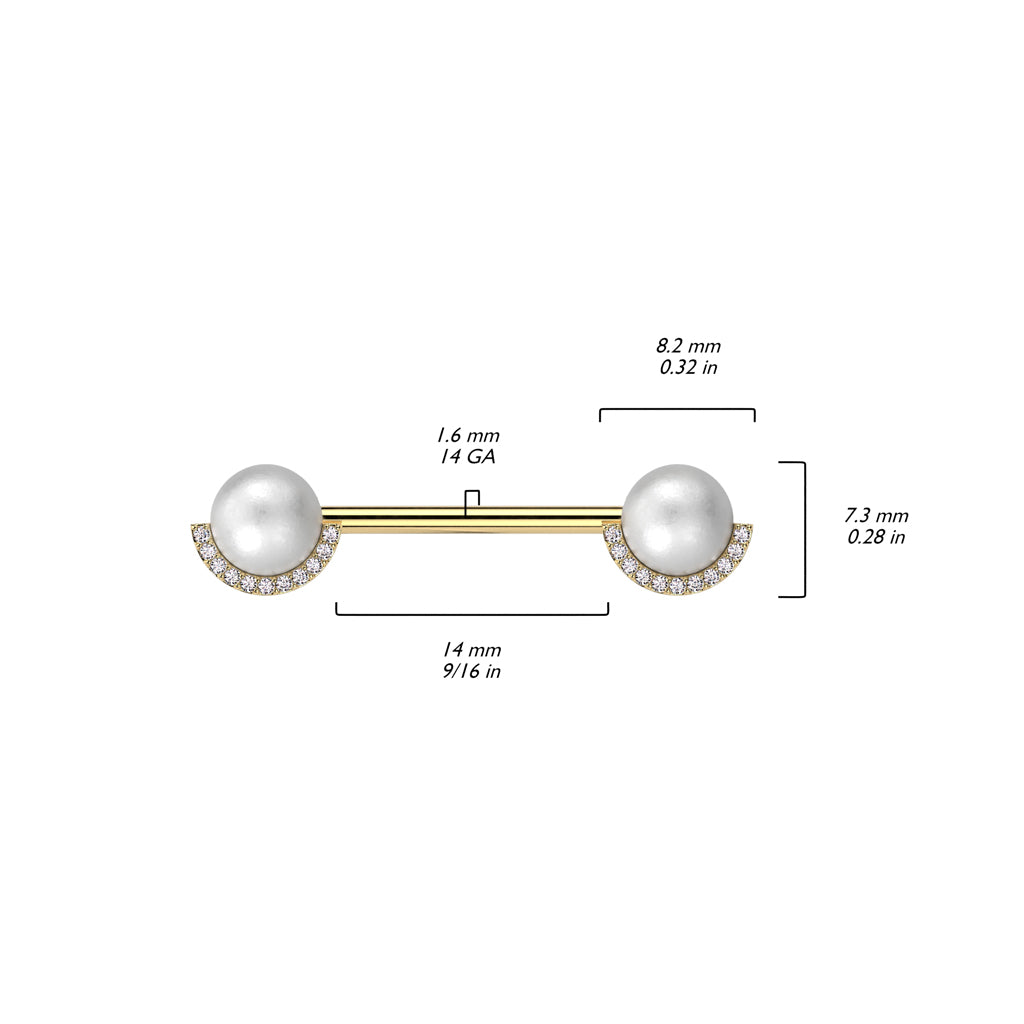 Pearl + Channel-Set Crystals Fancy Nipple Barbell 14g