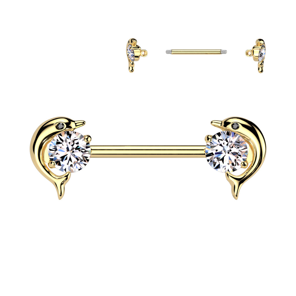 Dolphin Circle Crystal Nipple Barbell 14g