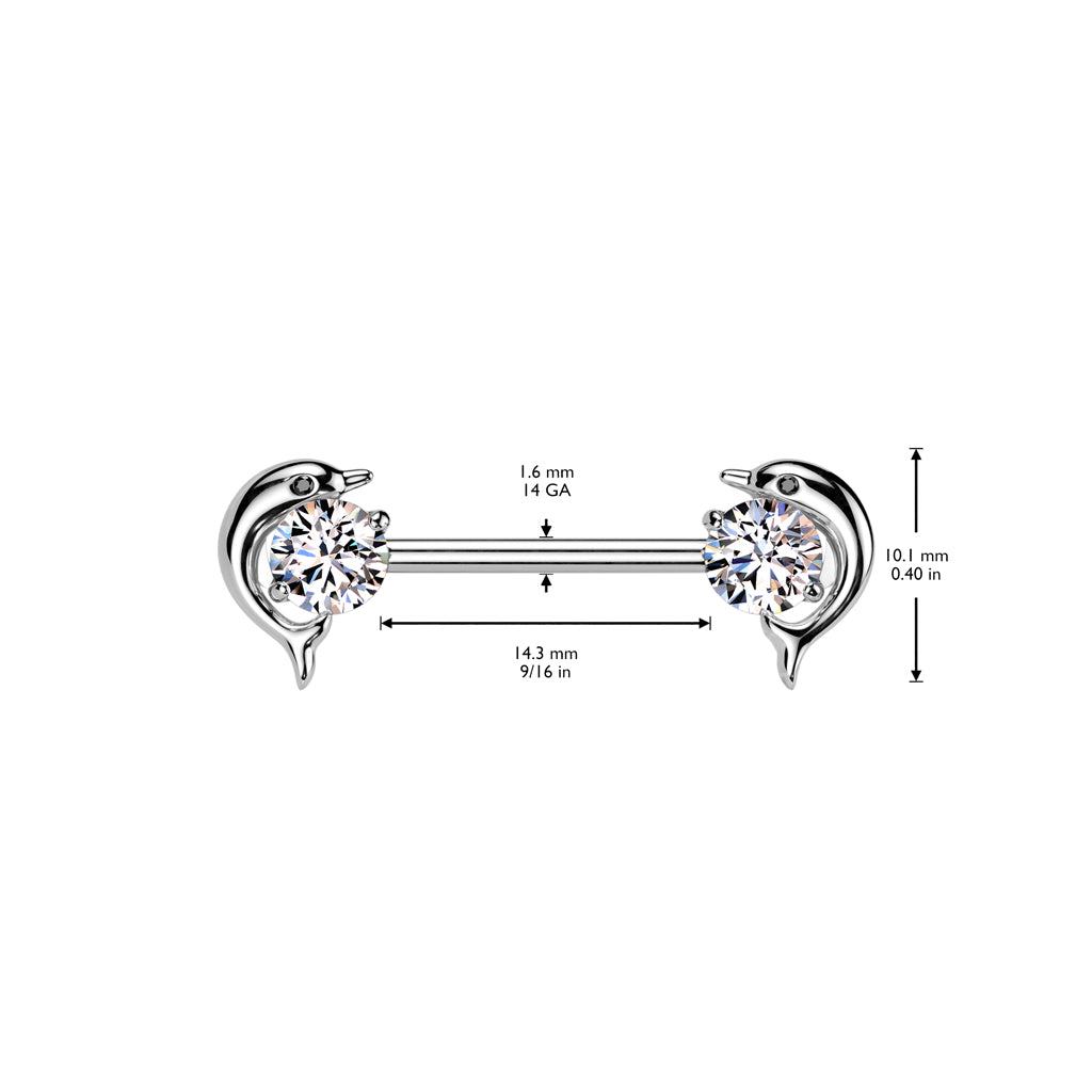 Dolphin Circle Crystal Nipple Barbell 14g