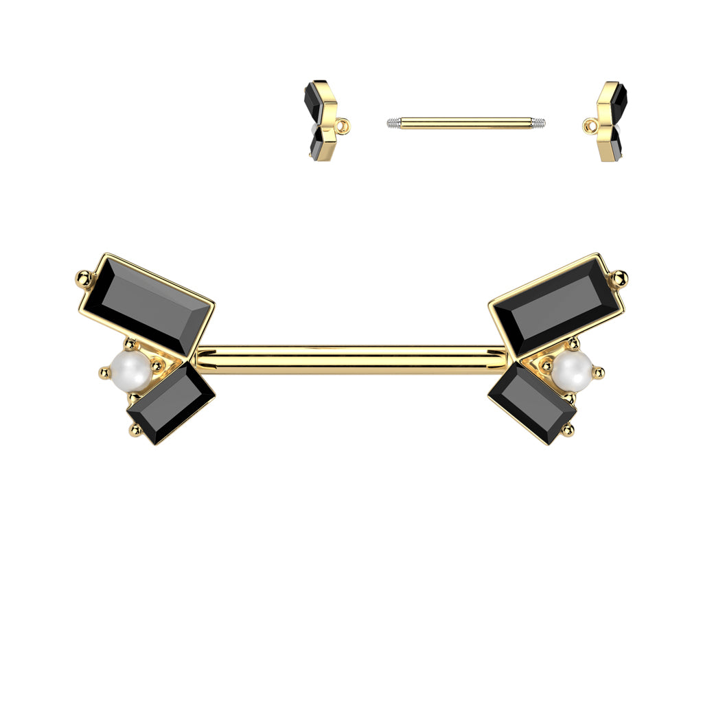 Rectangular Crystal + Pearl Nipple Barbell 14g