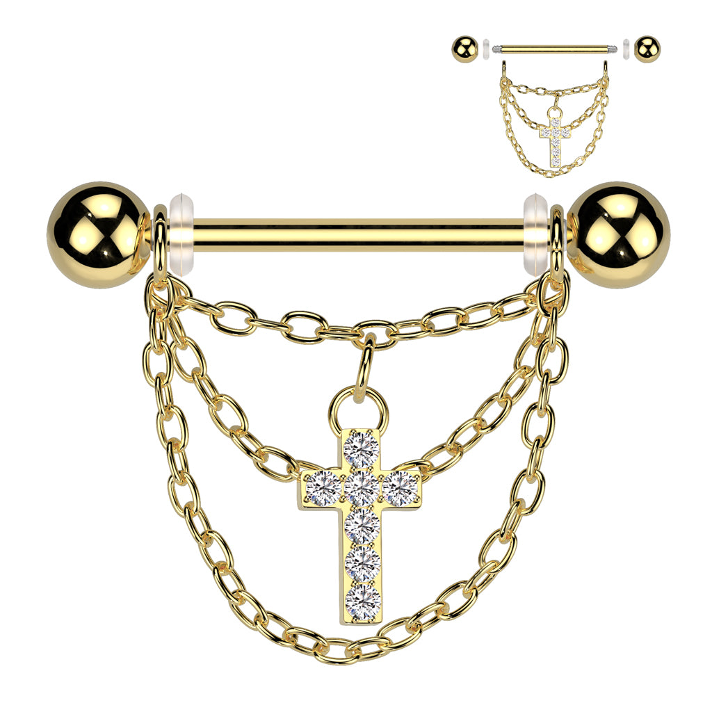 PREMIUM Cross + Chain Nipple Shield 14g